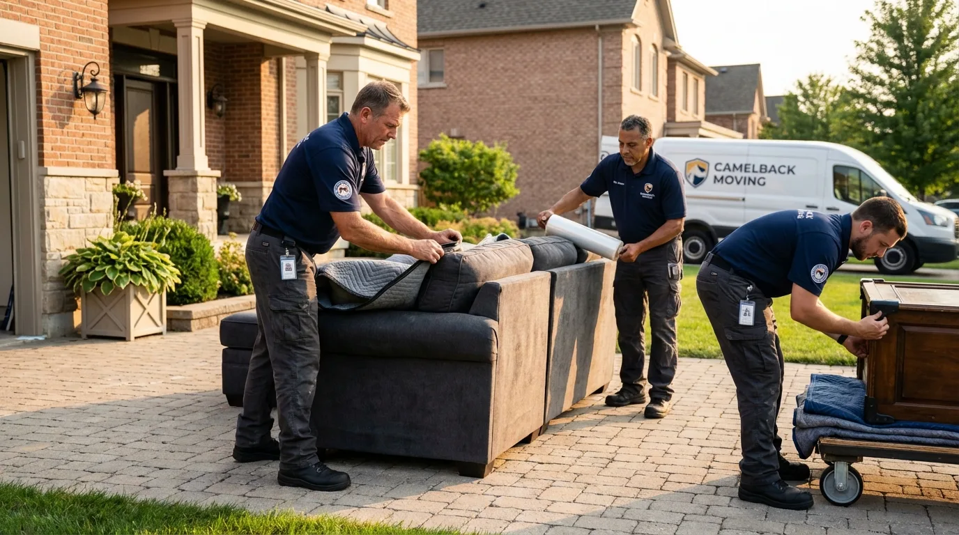 Large estate moving crew wrapping furniture in Lexington, TX
